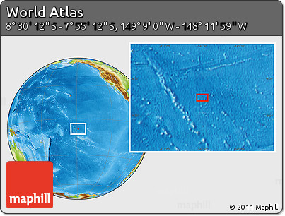 Physical Location Map of the Area around 8° 12' 42" S, 148° 40' 30" W