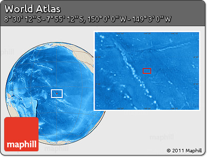 Shaded Relief Location Map of the Area around 8° 12' 42" S, 149° 31' 30" W