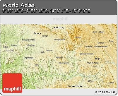 Physical 3D Map of the Area around 8° 12' 42" S, 14° 31' 30" E