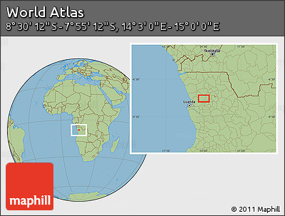 Savanna Style Location Map of the Area around 8° 12' 42" S, 14° 31' 30" E