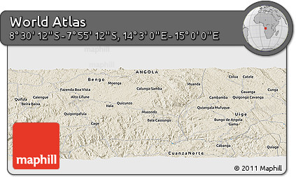 Shaded Relief Panoramic Map of the Area around 8° 12' 42" S, 14° 31' 30" E