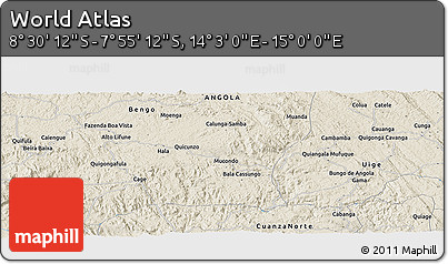 Shaded Relief Panoramic Map of the Area around 8° 12' 42" S, 14° 31' 30" E
