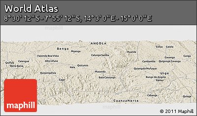 Shaded Relief Panoramic Map of the Area around 8° 12' 42" S, 14° 31' 30" E