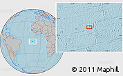 Gray Location Map of the area around 8° 12' 42" S, 14° 22' 30" W, hill shading
