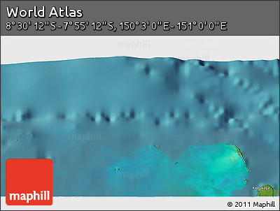 Satellite 3D Map of the Area around 8° 12' 42" S, 150° 31' 30" E
