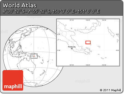 Blank Location Map of the Area around 8° 12' 42" S, 150° 31' 30" E