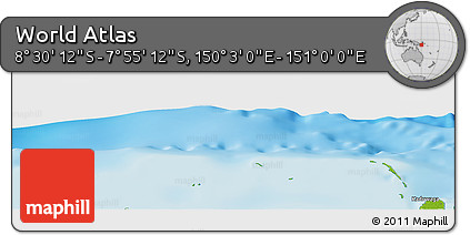 Physical Panoramic Map of the Area around 8° 12' 42" S, 150° 31' 30" E
