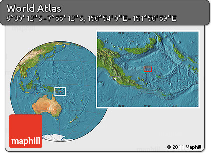 Satellite Location Map of the Area around 8° 12' 42" S, 151° 22' 30" E