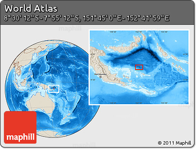 Shaded Relief Location Map of the Area around 8° 12' 42" S, 152° 13' 29" E