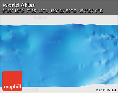 Shaded Relief 3D Map of the Area around 8° 12' 42" S, 153° 55' 30" E