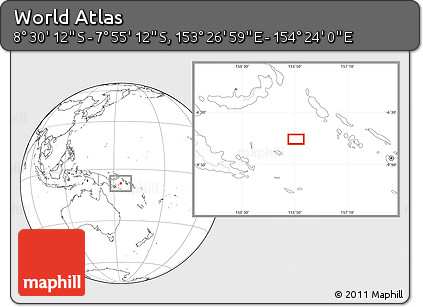 Blank Location Map of the Area around 8° 12' 42" S, 153° 55' 30" E