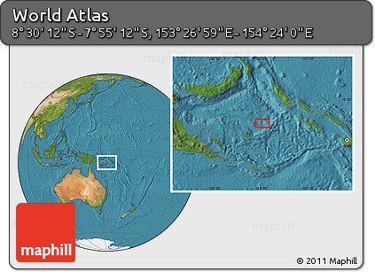 Satellite Location Map of the Area around 8° 12' 42" S, 153° 55' 30" E