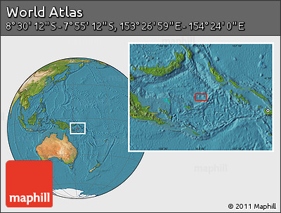 Satellite Location Map of the Area around 8° 12' 42" S, 153° 55' 30" E