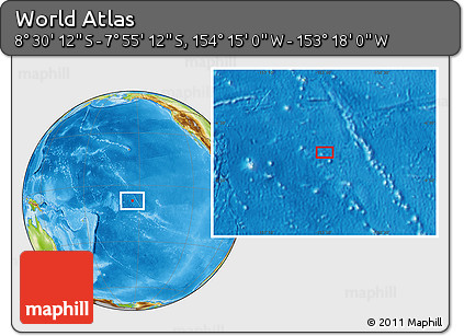 Physical Location Map of the Area around 8° 12' 42" S, 153° 46' 30" W