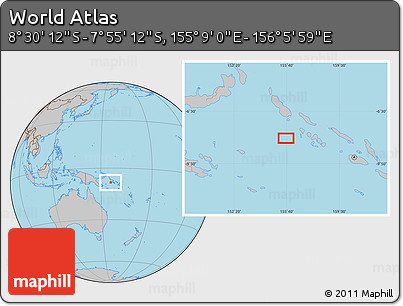 Gray Location Map of the Area around 8° 12' 42" S, 155° 37' 30" E