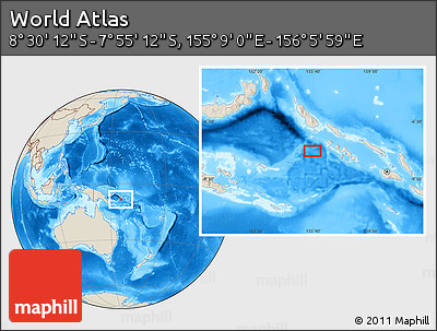 Shaded Relief Location Map of the Area around 8° 12' 42" S, 155° 37' 30" E