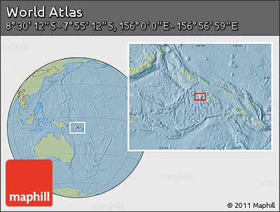 Savanna Style Location Map of the Area around 8° 12' 42" S, 156° 28' 29" E, hill shading