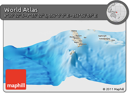 Shaded Relief Panoramic Map of the Area around 8° 12' 42" S, 156° 28' 29" E