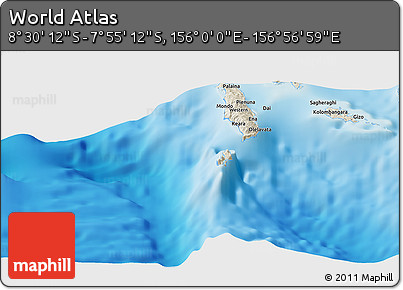 Shaded Relief Panoramic Map of the Area around 8° 12' 42" S, 156° 28' 29" E