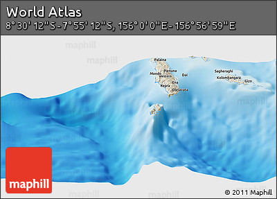 Shaded Relief Panoramic Map of the Area around 8° 12' 42" S, 156° 28' 29" E