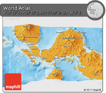 Political 3D Map of the Area around 8° 12' 42" S, 157° 19' 29" E
