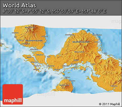 Political 3D Map of the Area around 8° 12' 42" S, 157° 19' 29" E