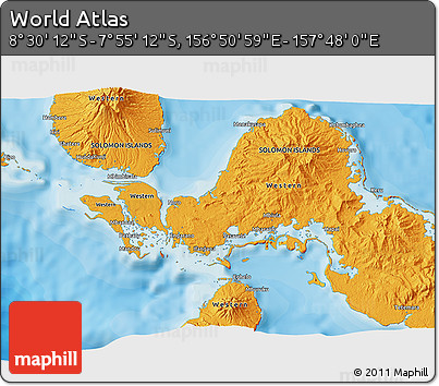 Political 3D Map of the Area around 8° 12' 42" S, 157° 19' 29" E