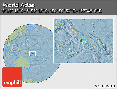 Savanna Style Location Map of the Area around 8° 12' 42" S, 157° 19' 29" E, hill shading