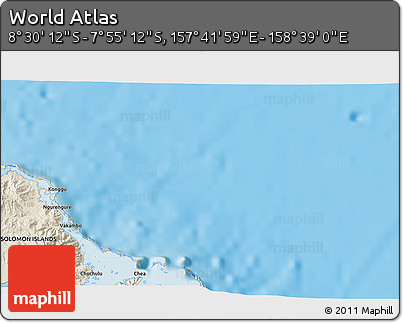 Shaded Relief 3D Map of the Area around 8° 12' 42" S, 158° 10' 30" E