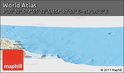 Shaded Relief Panoramic Map of the Area around 8° 12' 42" S, 158° 10' 30" E