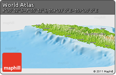 Physical Panoramic Map of the Area around 8° 12' 42" S, 159° 1' 30" E