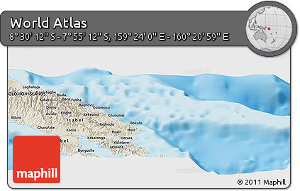 Shaded Relief Panoramic Map of the Area around 8° 12' 42" S, 159° 52' 30" E