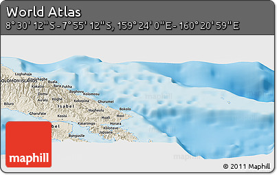 Shaded Relief Panoramic Map of the Area around 8° 12' 42" S, 159° 52' 30" E