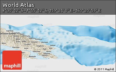 Shaded Relief Panoramic Map of the Area around 8° 12' 42" S, 159° 52' 30" E