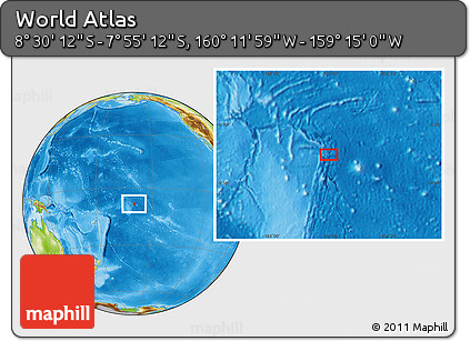 Physical Location Map of the Area around 8° 12' 42" S, 159° 43' 29" W