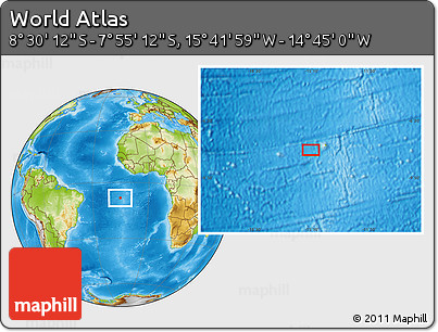 Physical Location Map of the Area around 8° 12' 42" S, 15° 13' 29" W