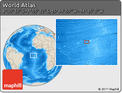 Shaded Relief Location Map of the Area around 8° 12' 42" S, 15° 13' 29" W