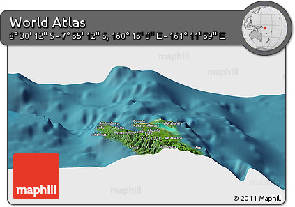 Satellite Panoramic Map of the Area around 8° 12' 42" S, 160° 43' 29" E