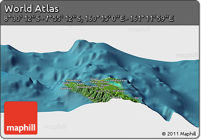 Satellite Panoramic Map of the Area around 8° 12' 42" S, 160° 43' 29" E