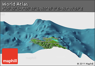 Satellite Panoramic Map of the Area around 8° 12' 42" S, 160° 43' 29" E