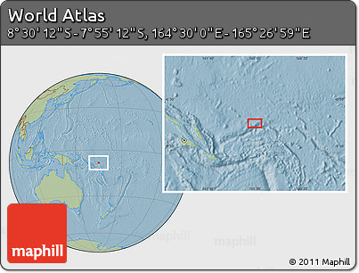 Savanna Style Location Map of the Area around 8° 12' 42" S, 164° 58' 29" E, hill shading