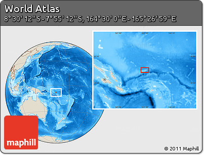 Shaded Relief Location Map of the Area around 8° 12' 42" S, 164° 58' 29" E