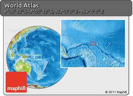 Physical Location Map of the Area around 8° 12' 42" S, 167° 31' 30" E