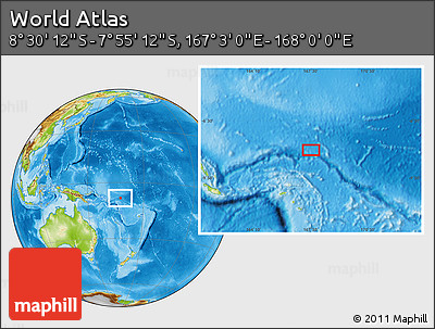 Physical Location Map of the Area around 8° 12' 42" S, 167° 31' 30" E