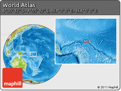 Physical Location Map of the Area around 8° 12' 42" S, 167° 31' 30" E