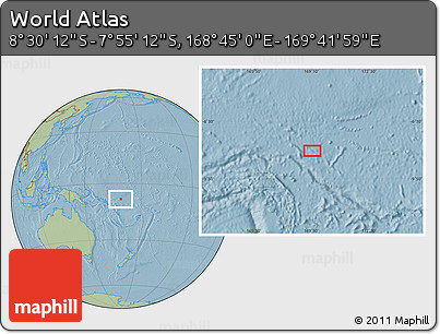 Savanna Style Location Map of the Area around 8° 12' 42" S, 169° 13' 29" E, hill shading
