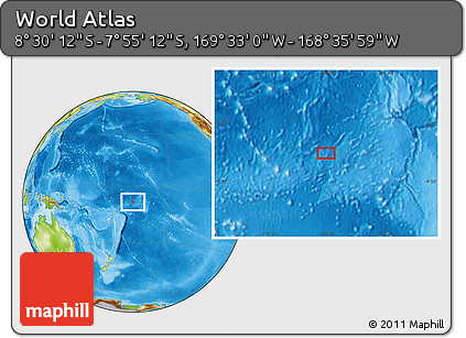 Physical Location Map of the Area around 8° 12' 42" S, 169° 4' 29" W