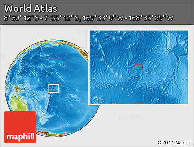 Physical Location Map of the Area around 8° 12' 42" S, 169° 4' 29" W