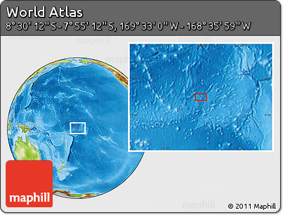 Physical Location Map of the Area around 8° 12' 42" S, 169° 4' 29" W
