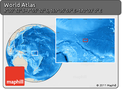 Shaded Relief Location Map of the Area around 8° 12' 42" S, 170° 4' 29" E